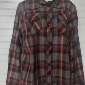 PrAna Mens Wood Finish Snap Up Plaid Western Style Long Sleeve Shirt M